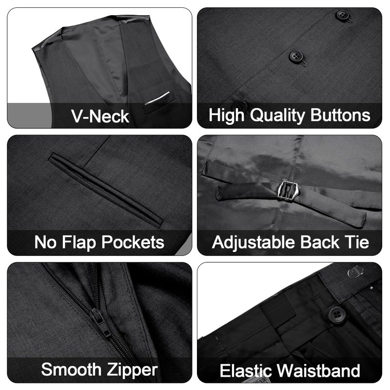 MAGE MALE Men's 3 Pieces Suit Elegant Solid One Button Slim Fit Single Breasted Party Blazer Vest Pants Set. Dark Grey - Image 5